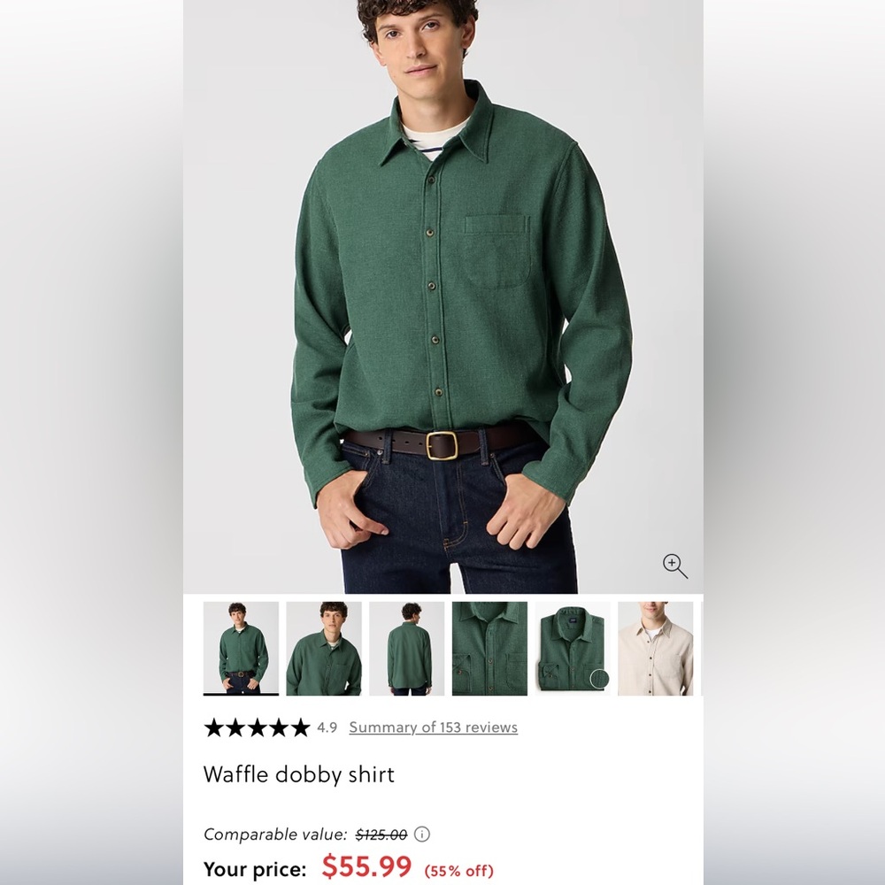NWT J. Crew Forest Green Casual Waffle Dobby Button-Down Shirt